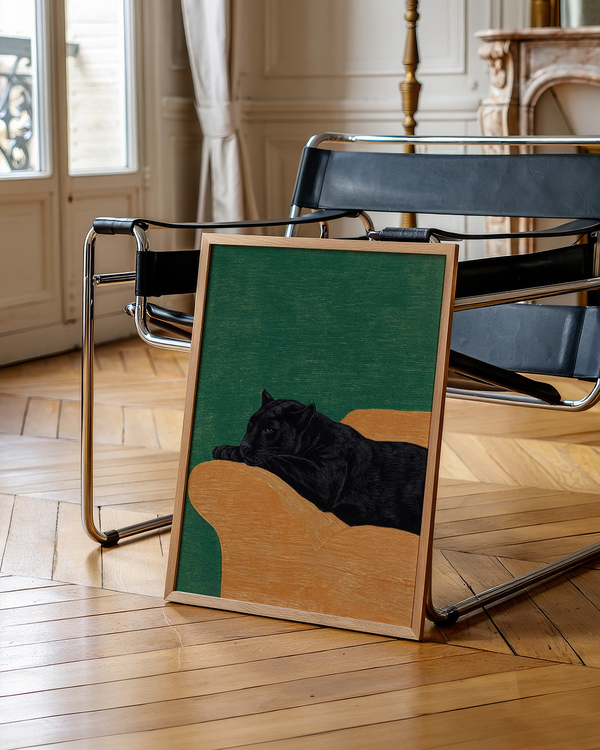 Big Cat Art Print with Green background, perfect for bedroom decor