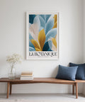 Affiche botanique abstraite, décoration murale imprimée en bleu et or