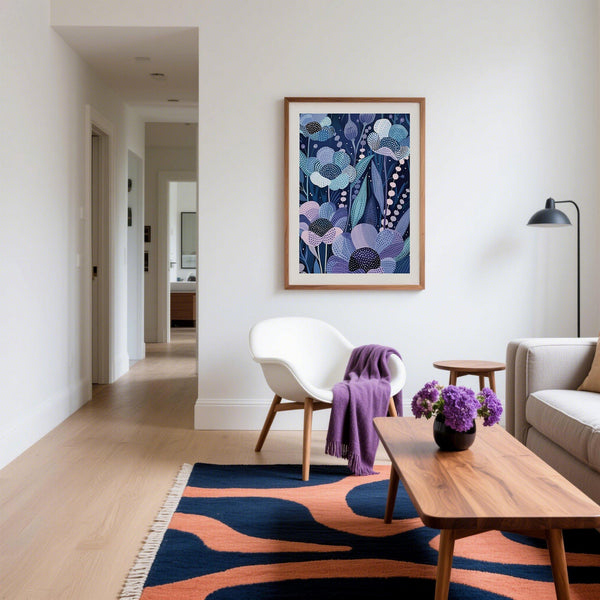 Indigo botanique Art floral moderne pour un style d'intérieur minimaliste.
