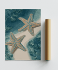 Impression sous-marine d'étoiles de mer en marron et bleu pour décorer les murs d'un bureau ou d'une salle d'étude