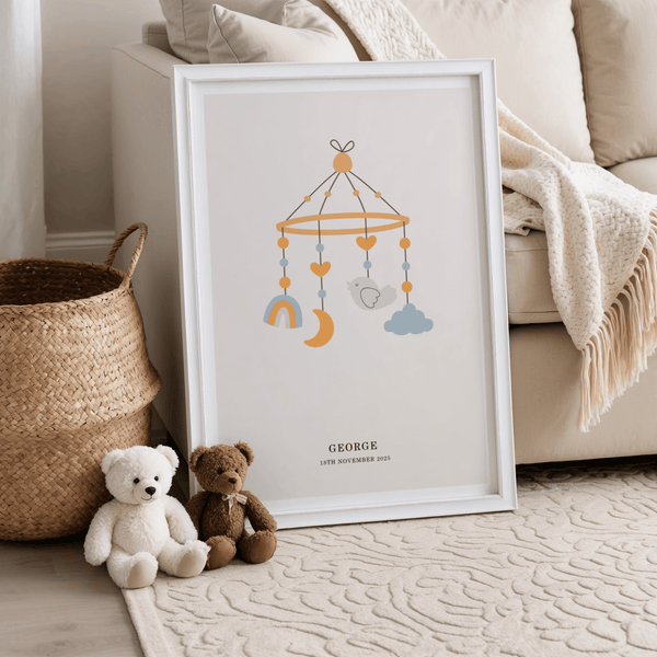 Affiche personnalisée pour bébé, illustration bleue et orange pour décorer la chambre d'un nouveau-né