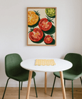 Impression « Italian Tomatoes » pour cuisines modernes, avec des accents verts et un style artistique