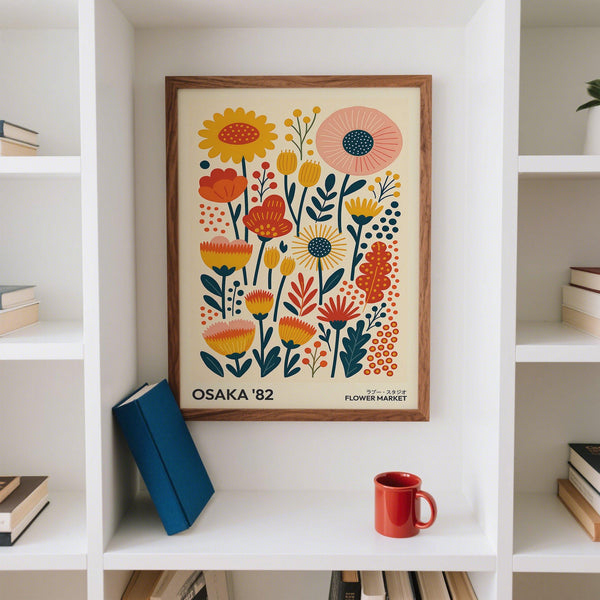 Poster Wall Art Flowers avec tournesols, tulipes et motifs floraux géométriques