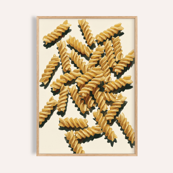 Fusilli Pasta Art en beige et jaune pour une impression murale décorative pour la cuisine