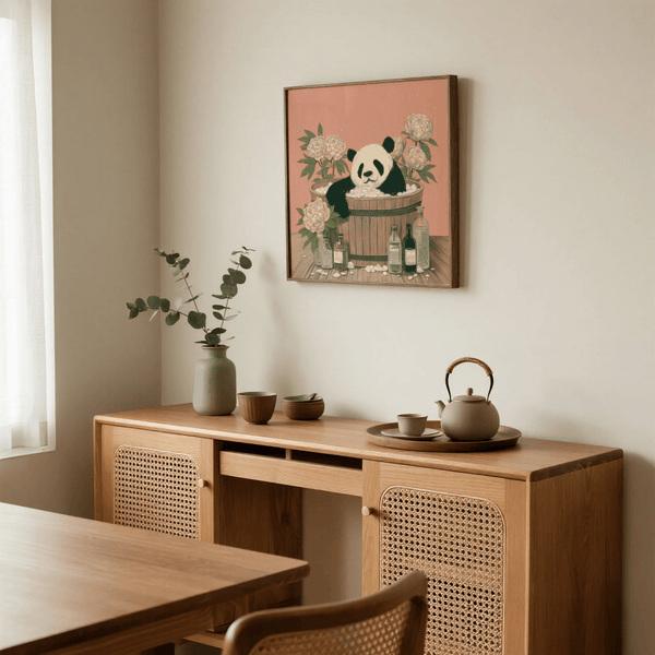 Charmante affiche Panda Bath aux tons blancs pour la décoration de salle de bain