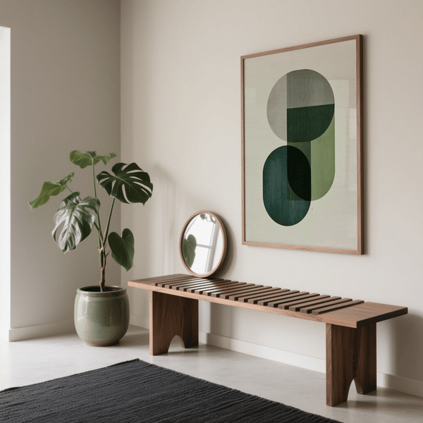 Affiche géométrique moderne pour décorer votre entrée, avec des motifs verts