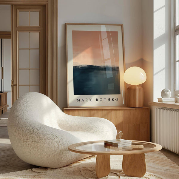 Peinture sereine rose et bleue, parfaite pour créer une décoration de bureau apaisante.