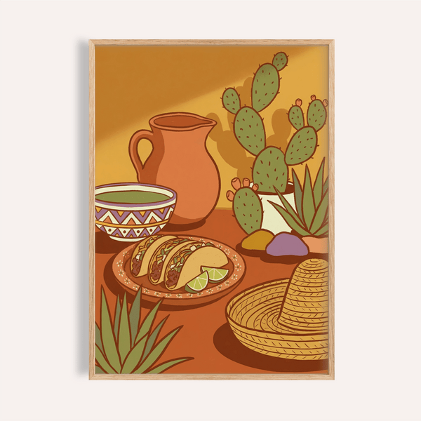 Impression alimentaire mexicaine représentant des couleurs orange et vert, décoration murale pour cuisine, impression