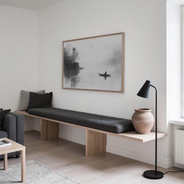 Peinture à l'encre paisible représentant un pêcheur, décoration murale japonaise pour créer une ambiance apaisante dans votre intérieur.