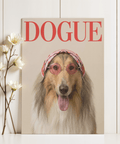Impression encadrée représentant un dogue et un colley à poil long, dans des tons marron et rouge, pour une décoration murale élégante dans votre entrée.