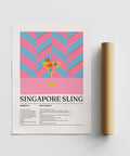 Recette du Singapore Sling sur une affiche artistique représentant des boissons, avec un verre jaune vif

