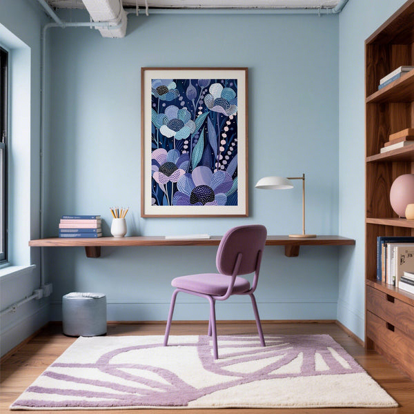 Art floral moderne décoratif avec des formes botaniques et des points qui se chevauchent.