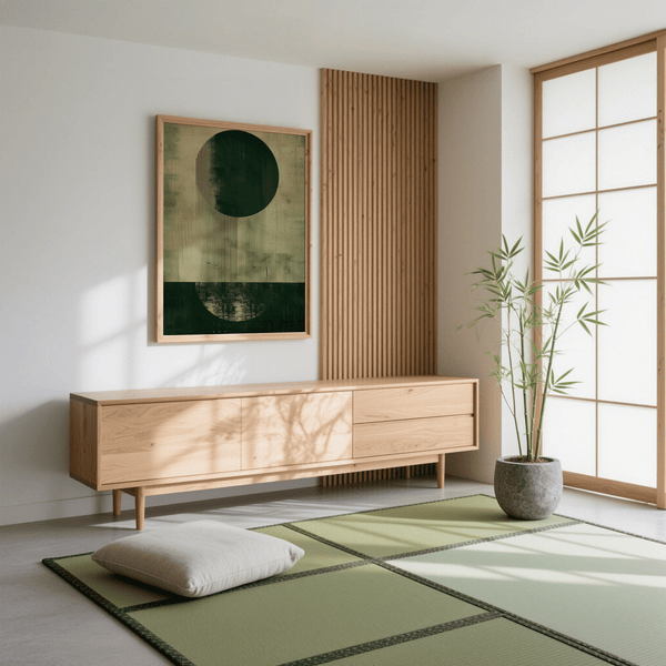 Modern Abstract Art Print featuring green and beige for hallway wall art