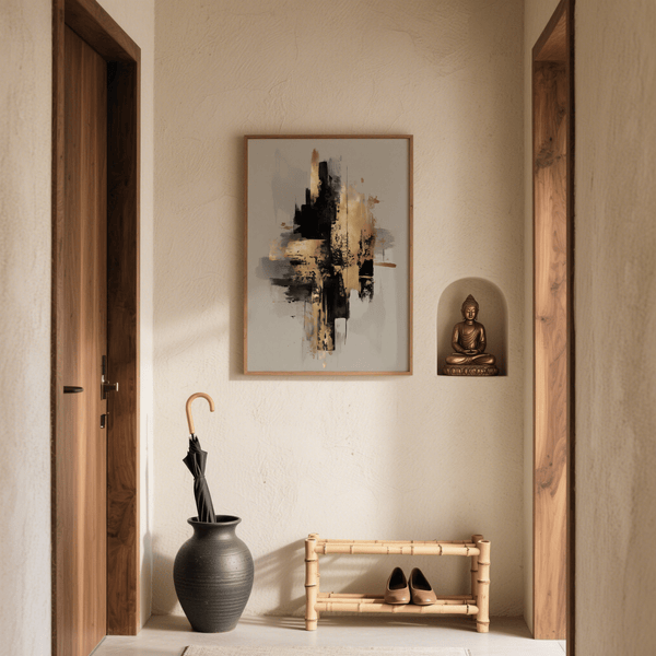 Impression Gold Wabi Sabi avec des accents dorés, idéale pour les salons modernes