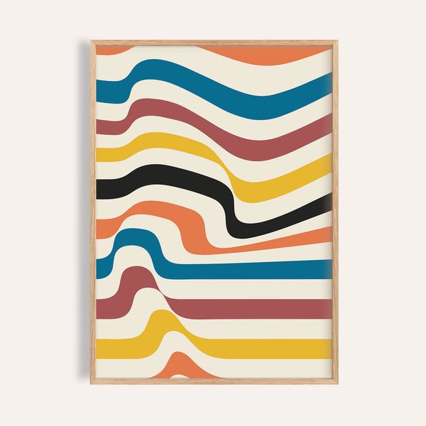 Œuvre d'art abstrait pour mur, avec des lignes géométriques ondulées inspirées du Bauhaus.