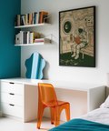 Reading Astronaut Poster showcasing space theme, study room, green beige orange colors