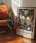 Affiches vintage représentant un papillon naturaliste dans un décor floral.