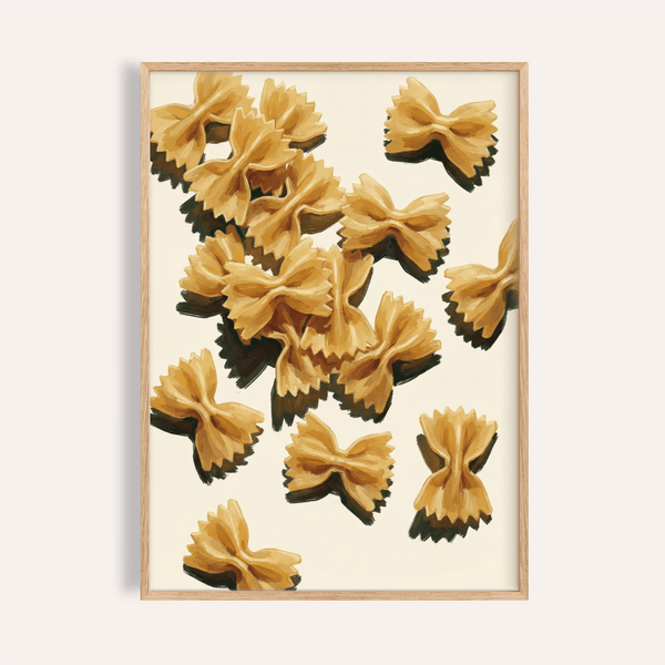 Impression artistique Farfalle Pasta en beige et jaune pour décorer les murs de votre cuisine
