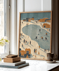 Affiche décorative « Hockey Winter Art Print » bleue et beige pour chambre à coucher