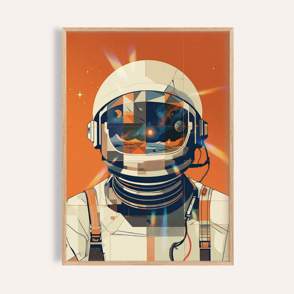 Astronaut Poster in orange and blue for office wall art