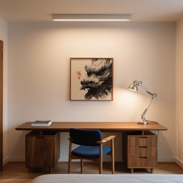 Impression tête de dragon en noir et blanc pour le mur d'un studio créatif