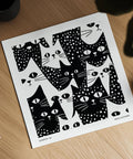 Quirky cat art black and white with dots for contemporary interiors