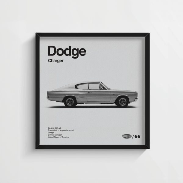 Impression artistique Dodge Charger noire pour une affiche de garage destinée aux passionnés d'automobile