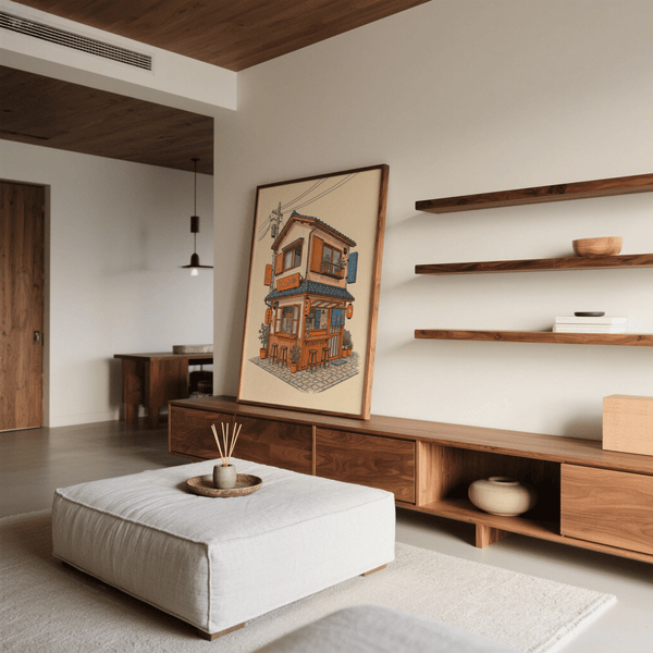 Décoration murale pour restaurant japonais dans les tons orange pour la salle à manger