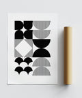 Art mural géométrique noir et blanc de haute qualité sur papier mat