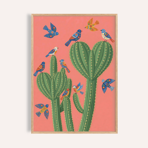 Poster Cactus Impression murale verte et rose pour le salon