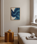 Art abstrait moderne représentant des vagues dans des tons bleus pour une affiche de chambre à coucher