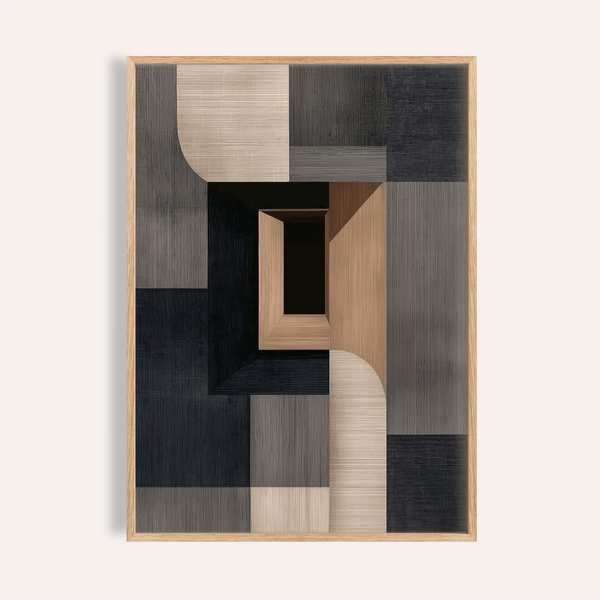 Impression abstraite Wabi Sabi avec noir, marron, beige et gris pour une impression artistique dans votre salon