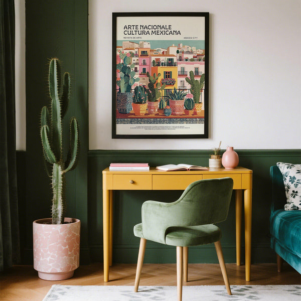 Bâtiments roses et jaunes dans un paysage urbain latino-américain.