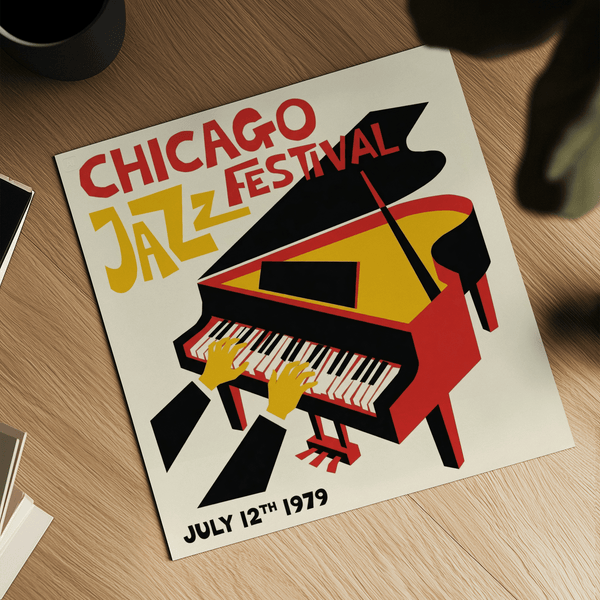 Affiche du festival de jazz pour décorer votre studio, en jaune, rouge et noir