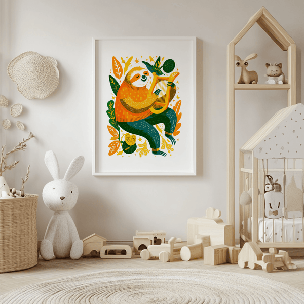 Impression artistique Sloth : motif multicolore joyeux pour décorer les murs de votre couloir