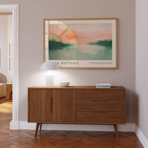 Affiche minimaliste inspirée de Mark Rothko, avec de doux dégradés de couleurs.