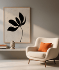Art mural botanique minimaliste avec des lignes noires et beiges, impression artistique pour salle de bain