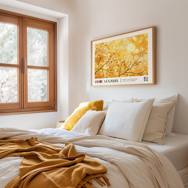 Affiche minimaliste représentant un paysage dans des tons chauds pour une décoration de chambre à coucher Japandi