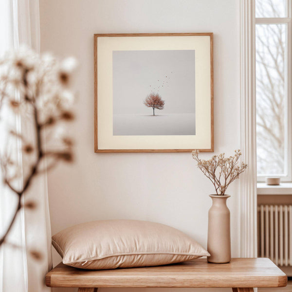 Élégant tableau mural représentant un arbre avec des éléments naturels apaisants