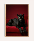 Luxury Panther Art in black and red, modern living room wall art print