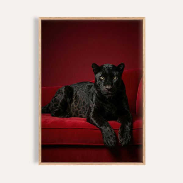 Luxury Panther Art in black and red, modern living room wall art print