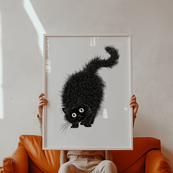 Impression « Chat au dos arqué » en noir et blanc, poster mural pour chambre à coucher