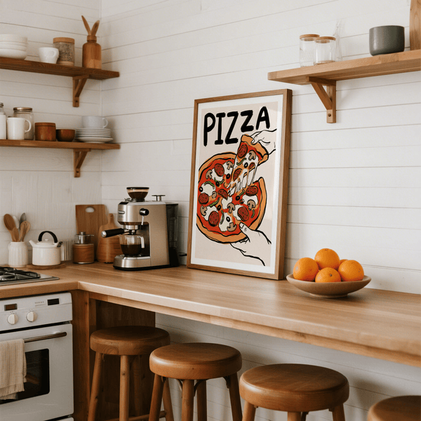 Impression artistique pizza en noir et blanc pour décorer votre salle à manger