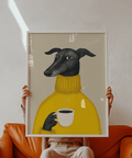 Poster mural pour bureau à domicile avec illustration canine, tons jaunes et beiges