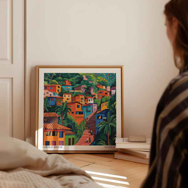 Les coups de pinceau vifs capturent l'esprit de Medellín dans cette reproduction artistique colombienne.