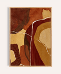 Impression abstraite aux tons ocres, orange, marron, rouge et beige pour décorer les murs de votre salon.