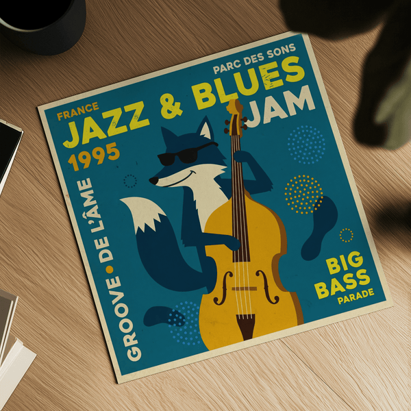 Impression artistique Jazz Blues en bleu et vert pour décorer un studio de musique