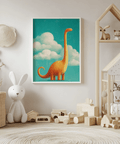 Poster orange dinosaure pour chambre d'enfant, décoration murale pour chambre d'enfant