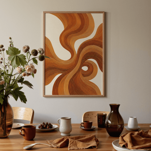 Décoration murale avec orange brûlé, orange vif et marron, impression d'art moderne pour bureau