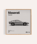 Affiche Maserati Khamsin en noir et blanc pour décoration murale de salon